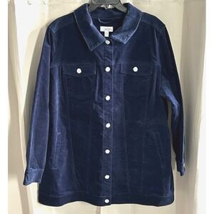 Denim Co Women Jacket Size 2X Blue Velvet Shacket Cotton Stretch Western 17116x